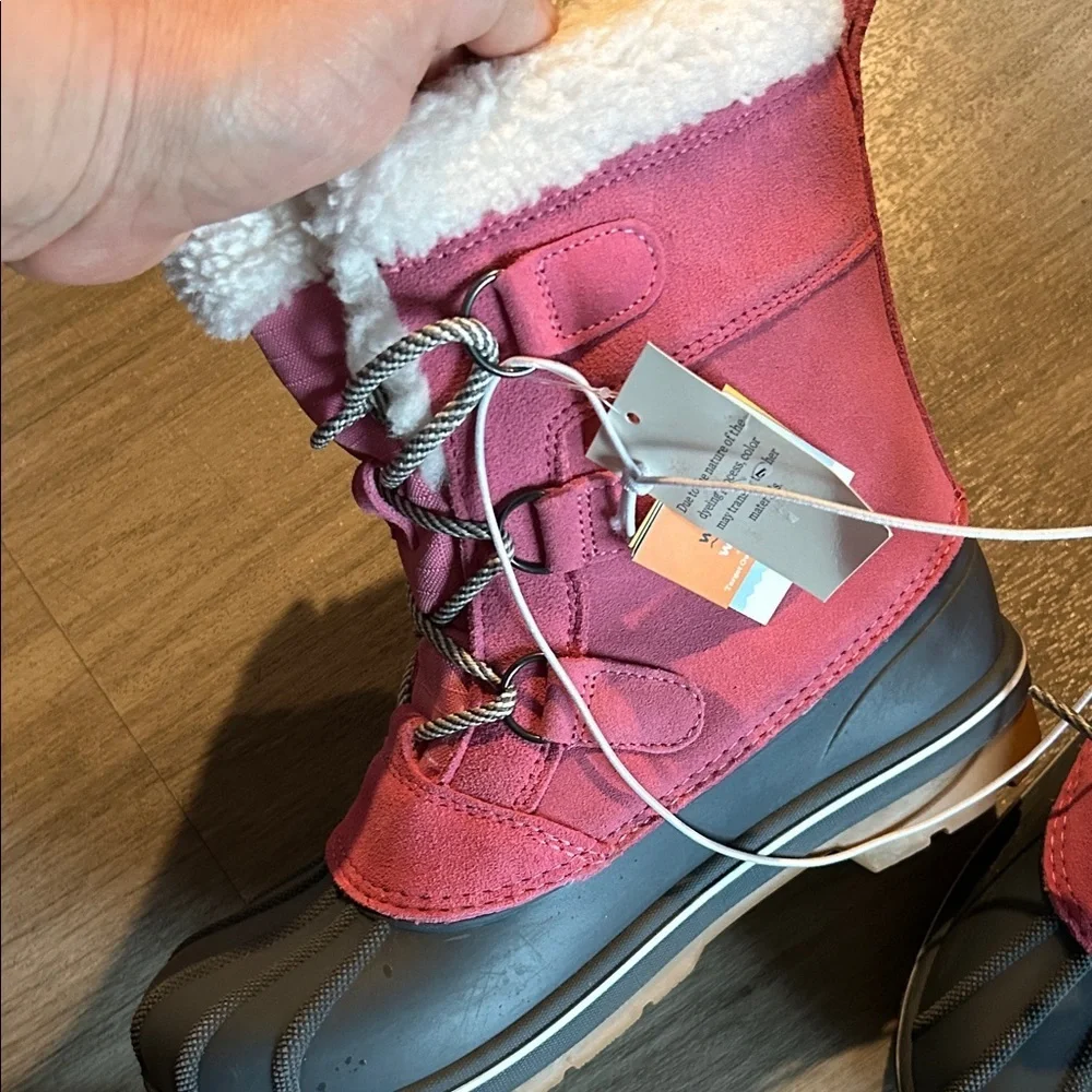 Cat & Jack Pink and Gray Girls' Fleece-Trim Winter Boots